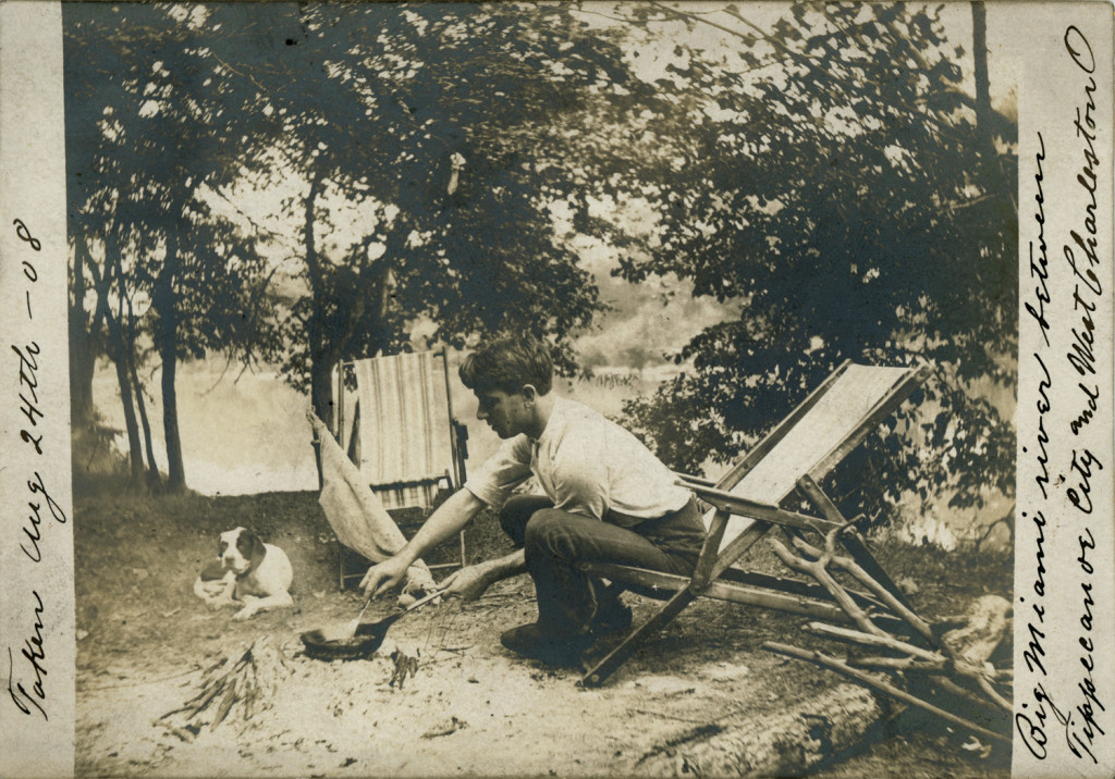 1908.08.24 Miami river campfire with dog