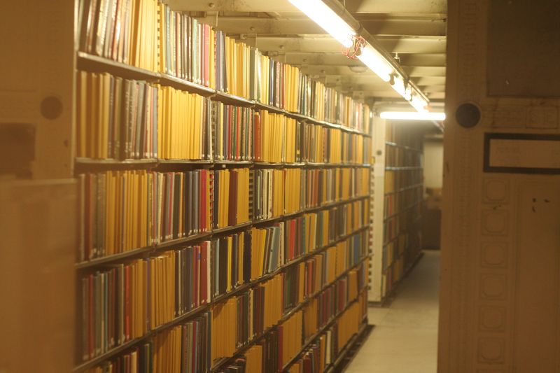The Carnegie-era bookshelves under the Rose reading room of the New York Public Library