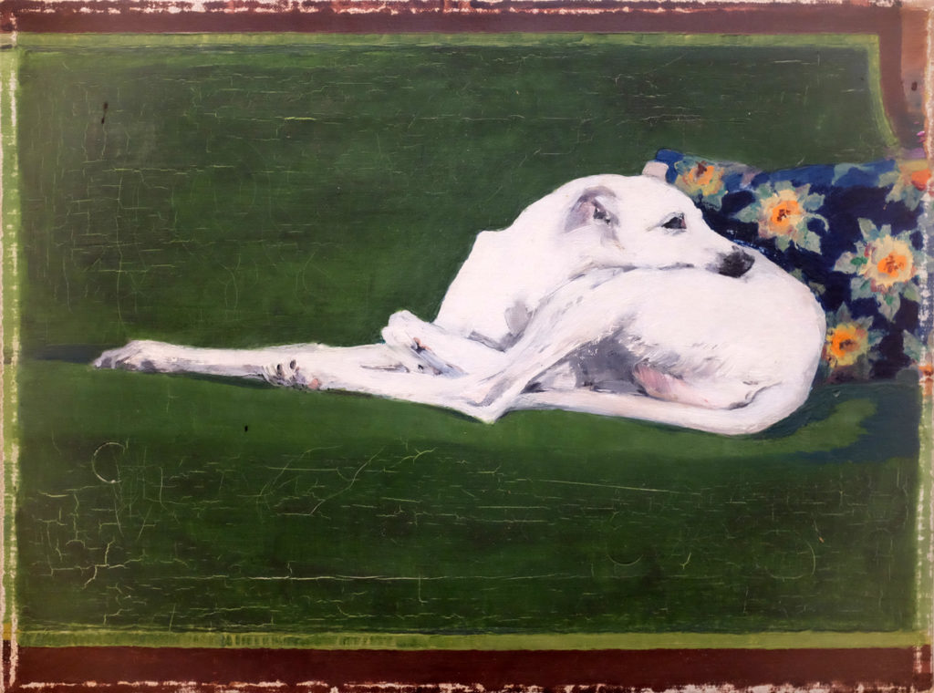 Joe Brainard, Untitled (Whippet on green couch, aka Whippoorwill), 1973, Tibor de Nagy gallery